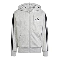 adidas Uomo Essential Three Stripes Fleece Zipper Hoodie, Medium Grey Heather/Black
