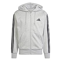 Adidas Homme Essential Three Stripes Fleece Zipper Hoodie, Medium Grey Heather, Black, S