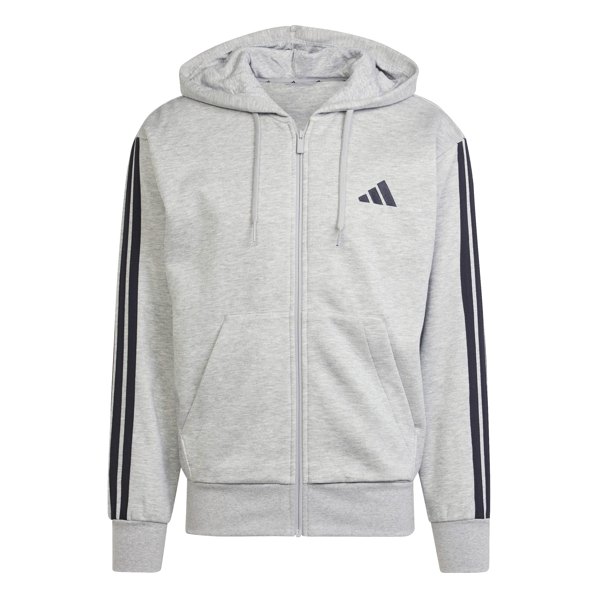Adidas Men's Essentials Fleece 3-Stripes Full-Zip Hoodie - Med Grey/Black - XL