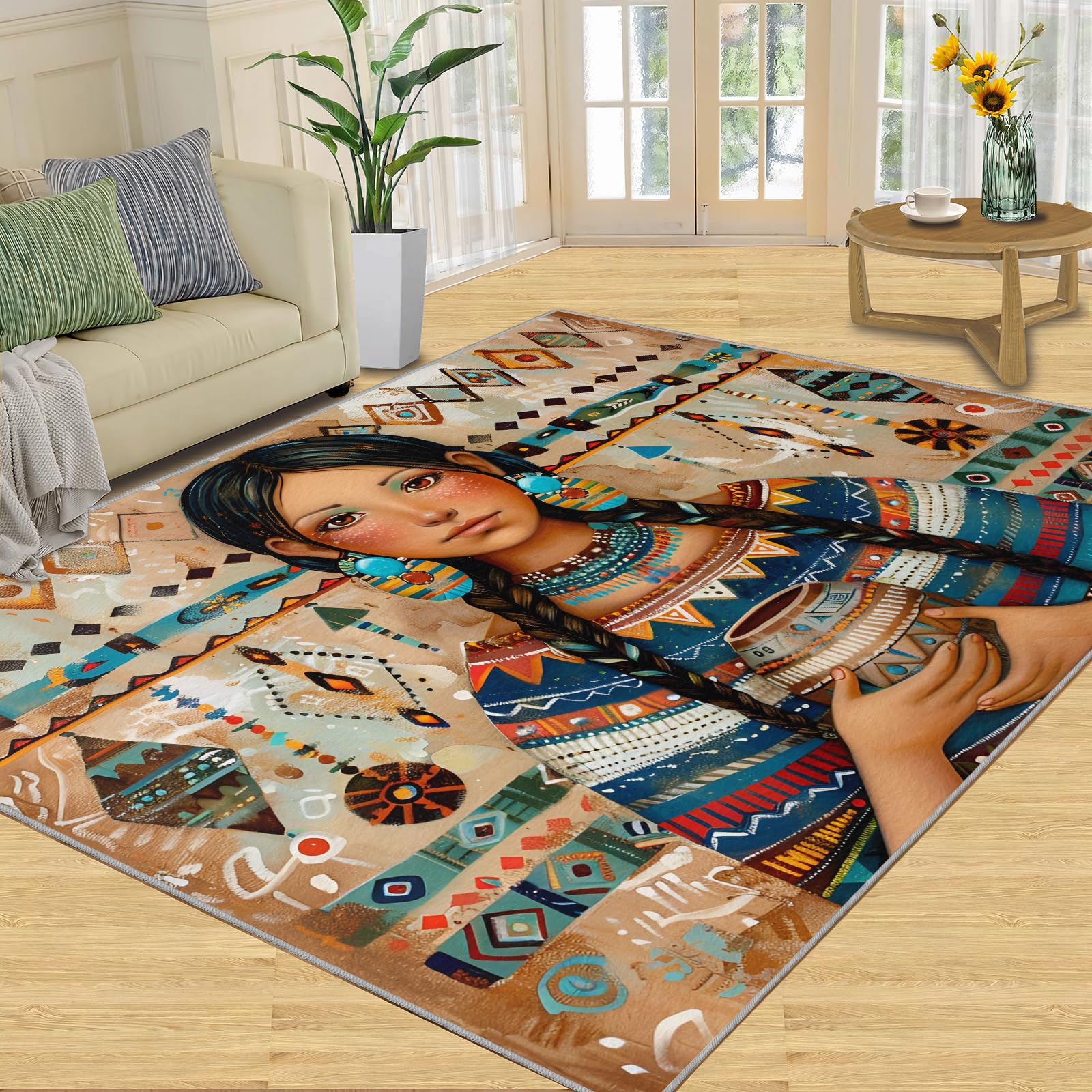 Tapis amérindien aztèque lavable pour en finir avec la poussière et les tapis qui glissent