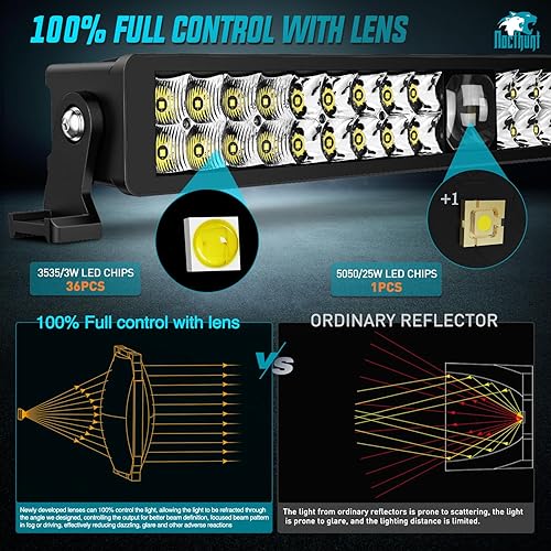 Miniatura 5 de Nilight Barra de luz LED de 22 pulgadas, 37 LED de doble fila, luz combinada de inundación puntual sin tornillos, luces todoterreno con interruptor