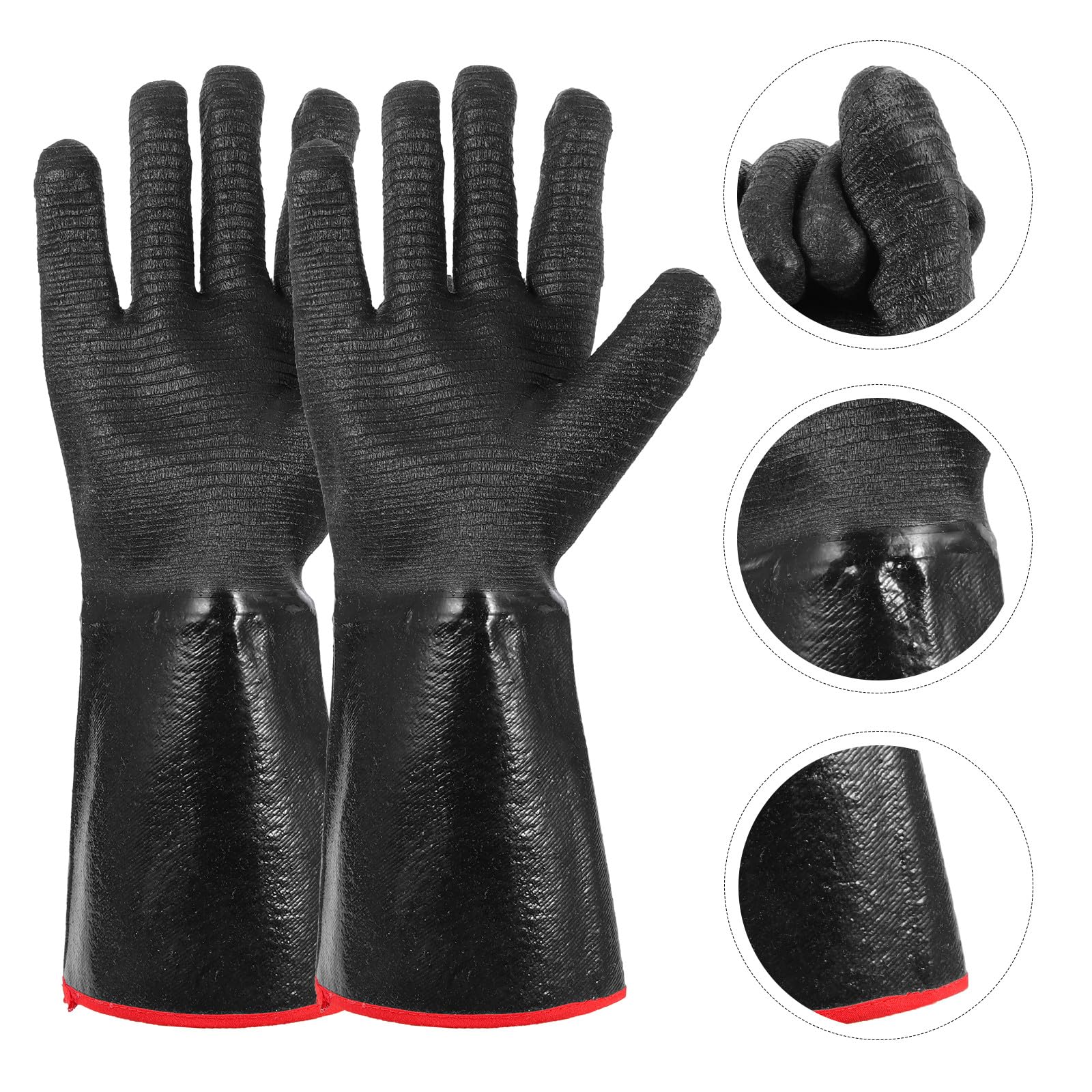 SOLUSTRE Hitzebeständige Neopren Handschuhe zum Schutz bis 500 Grad mit Rutschfester Oberfläche für Küche und Grillarbeit in Schwarzer Farbe