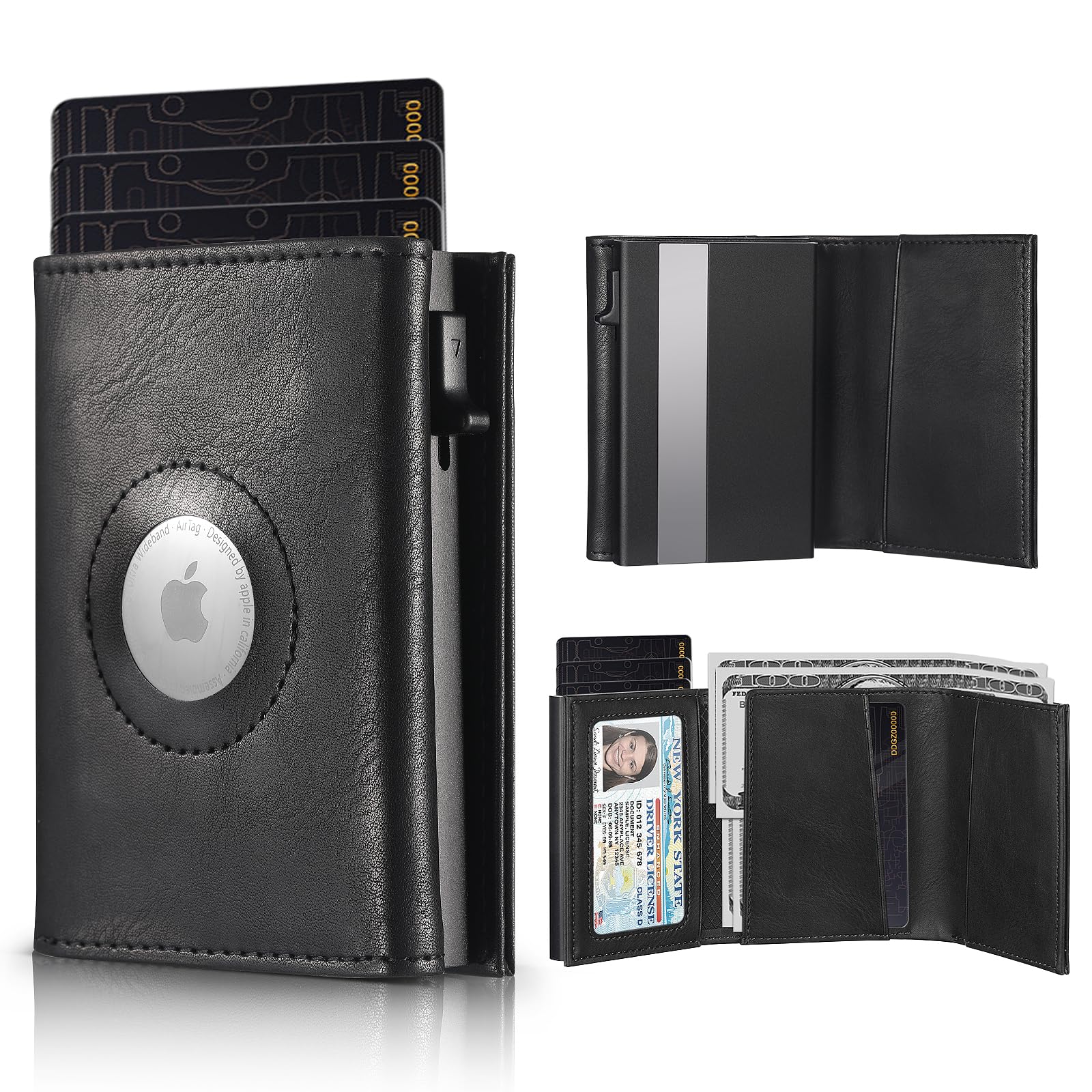 Airtag Wallet, Men Wallet with Coin Compartment RFID Protection, Slim Wallet Holds 10+ Cards, Magnetic Design and Eject Mechanism Credit Card Case for Men (Airtag Not Included in Product)