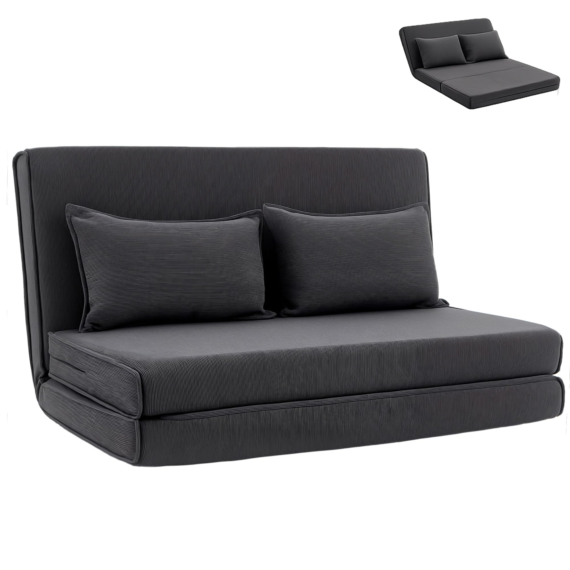 HOMCOM Canapé-Lit Pliant 2 Places Convertible Velours Côtelé Gris Foncé