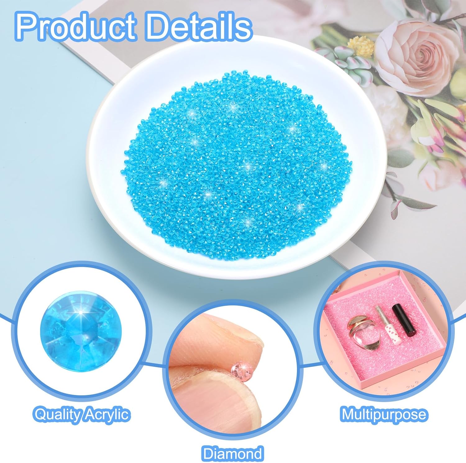 uxcell 10000Pcs Wedding Table Scatter Confetti Fake Crystals Acrylic Diamonds Rhinestones Vase Fillers Gems for Crafts,Table Centerpiece Decor, Bridal Shower Party (Light Blue, 3mm) - Image 3