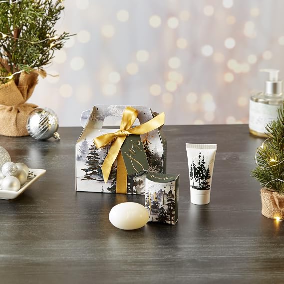 European Soaps Joia Winter/Spring Quad Milled Bar Soap, 1.4 oz and Shea Butter Hand Cream, 1 fl oz, Gift Set, Frasier Forest