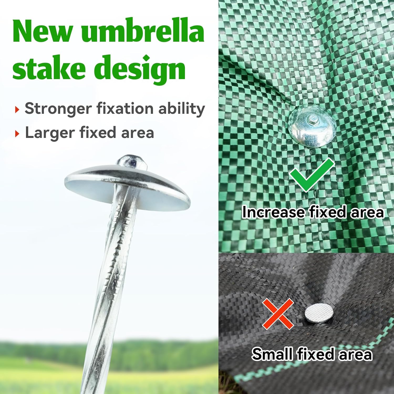 Landscape Stakes - Garden Edging Spikes Pins - New Umbrella-Type Design 5'' Galvanized Lawn Staples for Weed Barrier Fabric, Tent, Etc (100)
