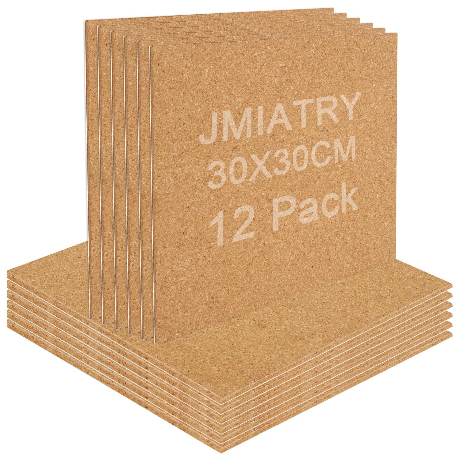 JMIATRY Lot de 12 tableaux carrés en liège autocollants de grande taille pour murs, 6 mm d'épaisseur, pour photos, dessins