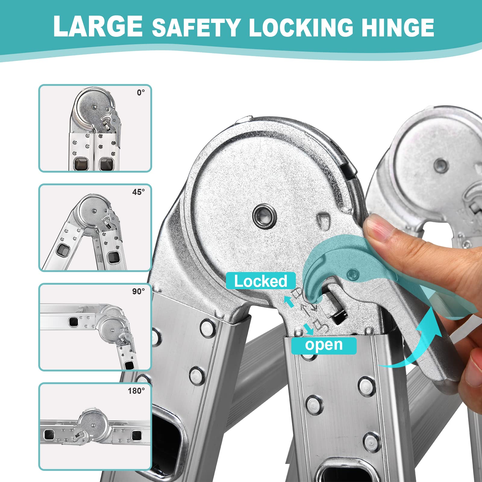 HBTower Folding Ladder, 12 FT Aluminum Extension Ladder with Tool Tray, 2 Platform Plates, 7 in 1 Heavy Duty Collapsible Ladder, Tall Ladder for Home or Outdoor, 330 lbs Capacity