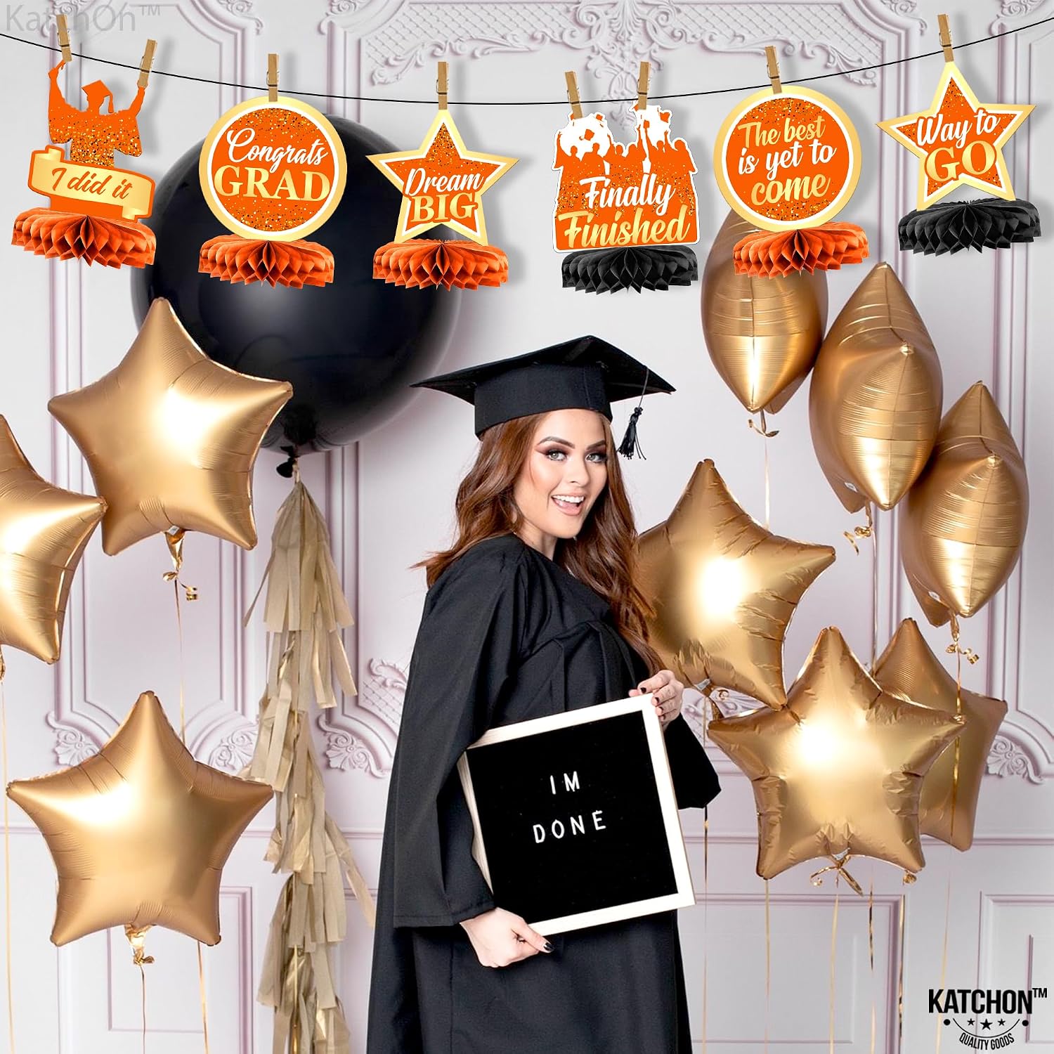 KatchOn, Orange Graduation Centerpieces for Tables 2026 - Pack of 9 | Graduation Honeycomb Decorations | Orange Graduation Decorations 2026, Congrats Grad Decor, We are So Proud of You