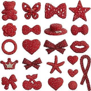 Rhinestone Junk Case Charms – Big Red Bling Charms for Junk Cases, Resin & Rhinestone Hearts, Bows, Stars, Lips, Bears, Butterflies with Flat Backs, Easy to Use