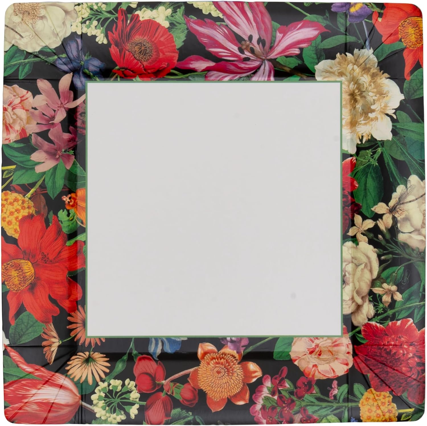 Caspari Dutch Floral Black Square Paper Dinner Plates - Includes 4 Packs of 8Paper Dinner Plates