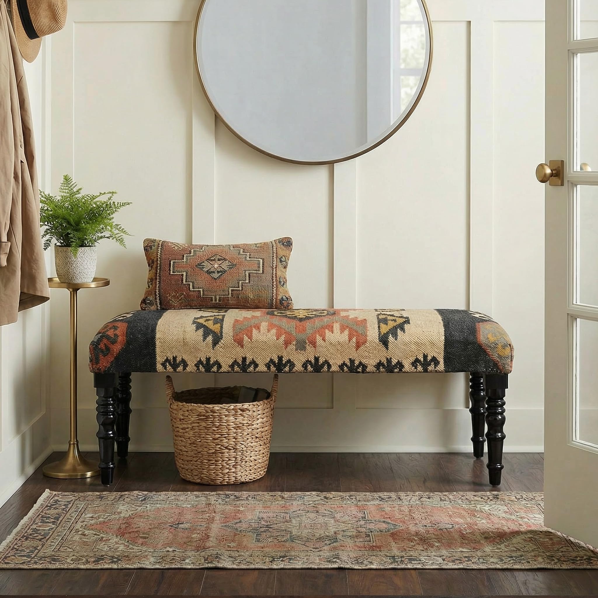 L.R. Resources Inc Reno Accent Bench with Cushion, 47"W x 16"D x 18"H, Tan/Multicolor