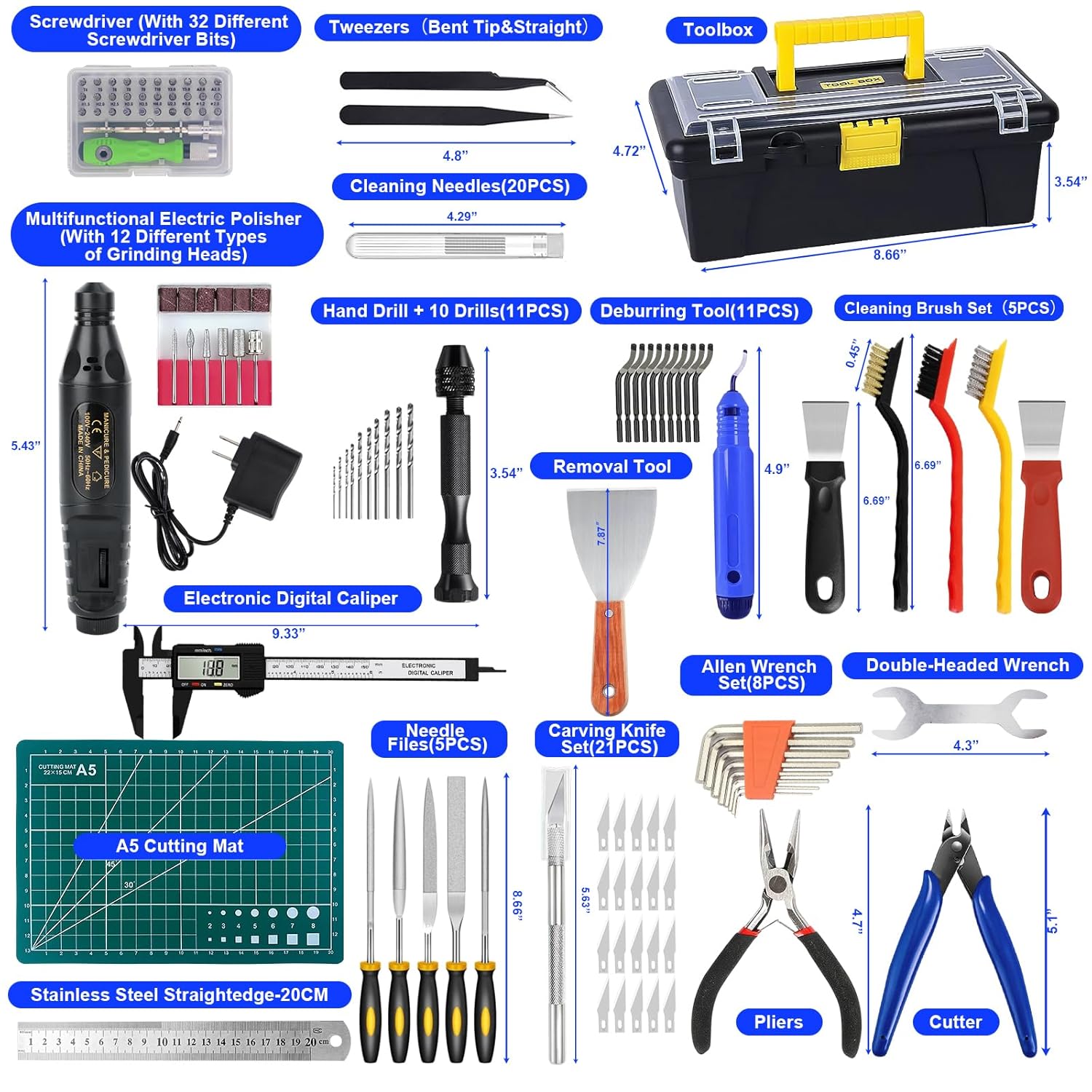 135PCS 3D Printer Tools & Accessories Kit,3D Printing Tool Set with Tool Box,3D Printer Accessory Including Nozzle Cleaning Kit,Electric Polishing Machine,Deburring Tool,Sanding Pens,Deburring Kit