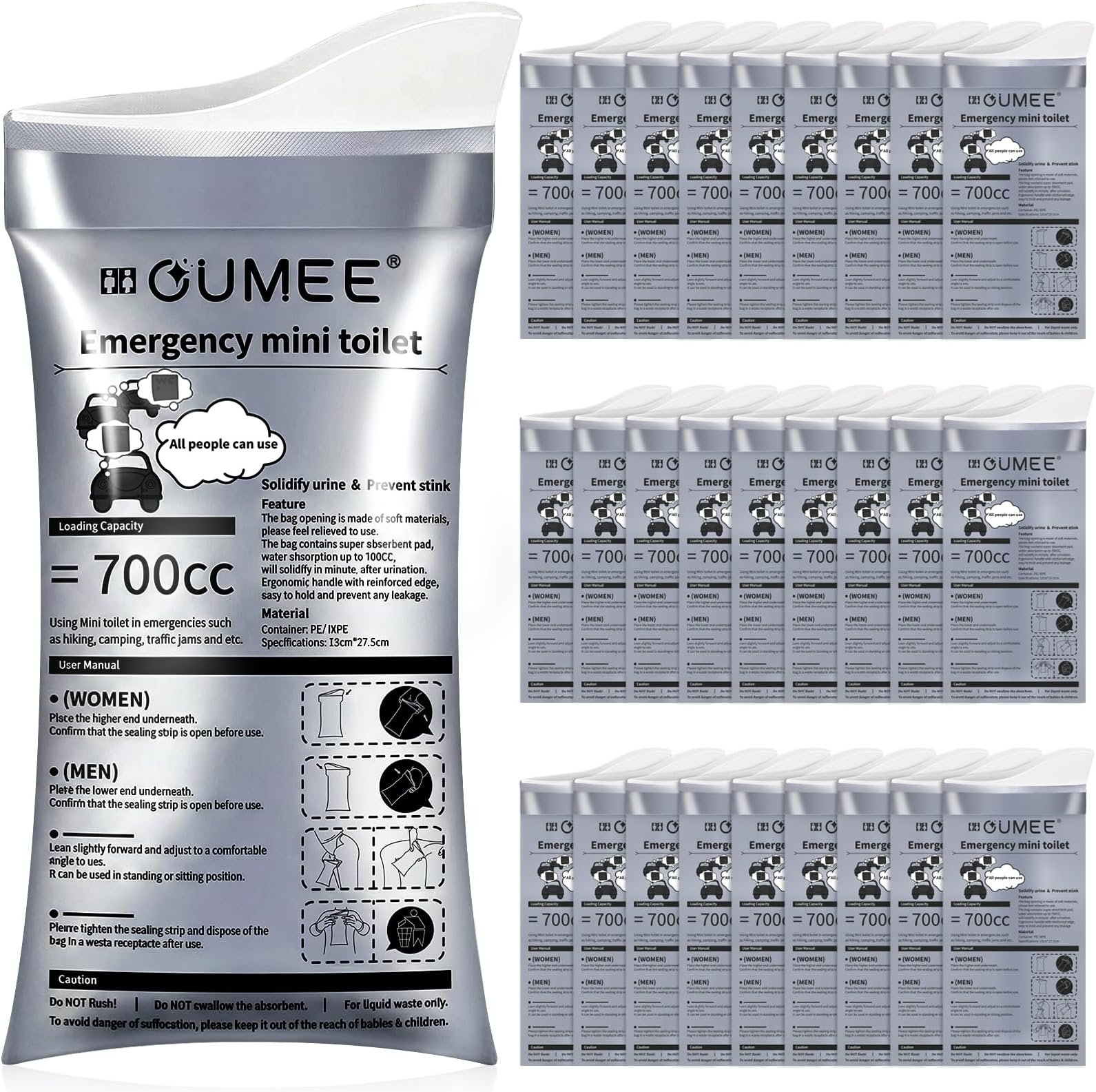 OUMEE 28/23/20/12/8 Pack Disposable Urine Bags, 700ML Travel Pee Bags Unisex Urinal Bag Vomit Bag for Travel Traffic Jam Emergency Portable Camping Urinal Bags for Men Women