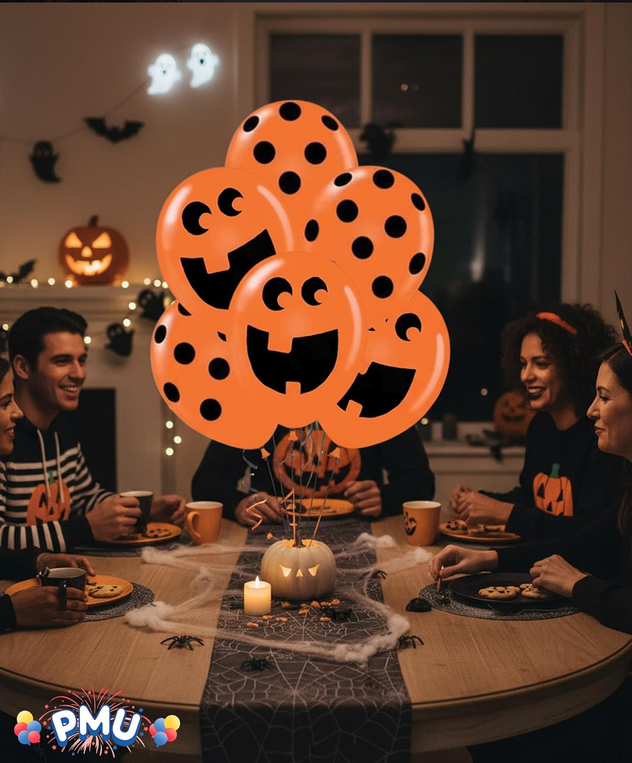PMU 50Pcs Halloween Balloons 11 Inch, Fun Balloons for Halloween Party Décor, Spooky Ghost Theme