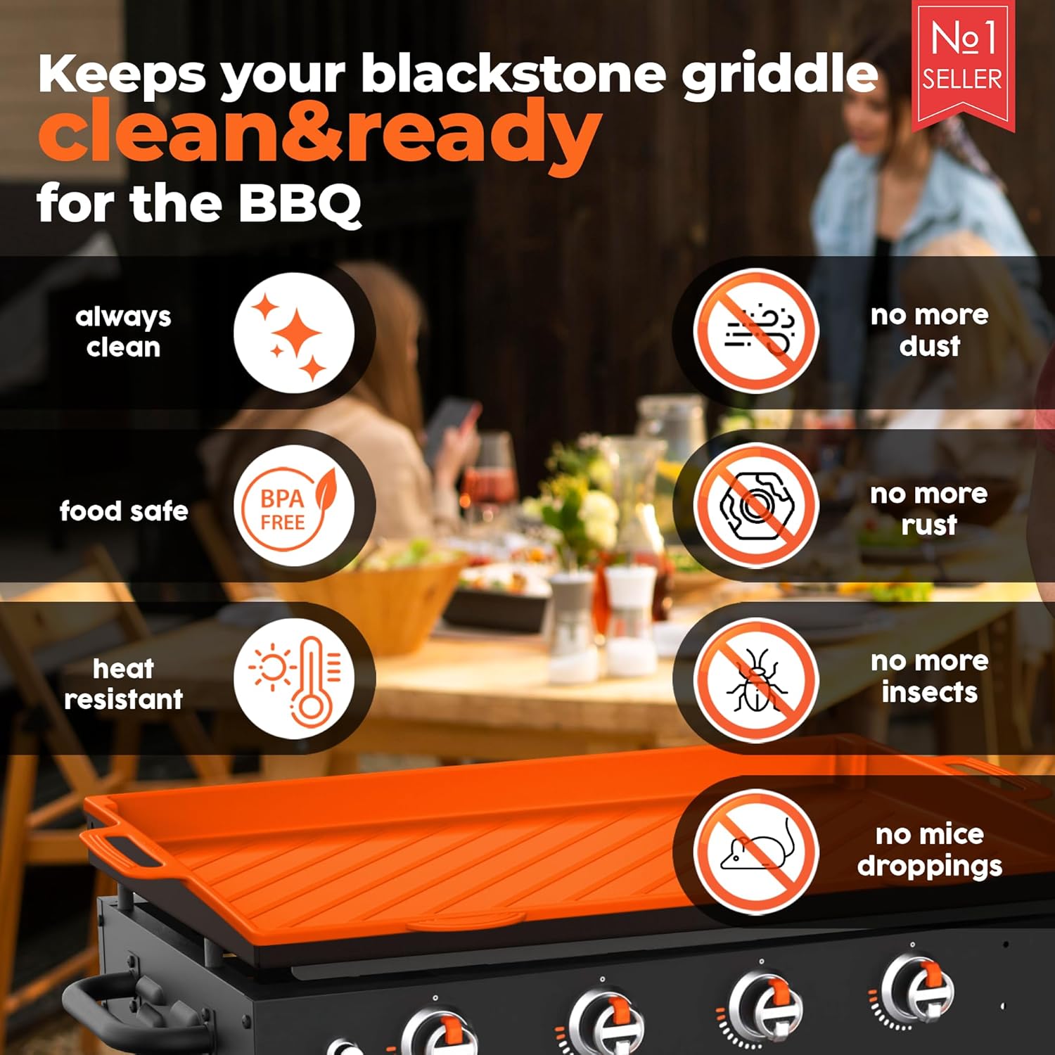 ⭐ UPGRADED 36" Silicone Griddle Mat Cover for Blackstone Grill - 36 Inch Full-Edge Protective Cover - Heavy Duty Food Grade Grill Buddy Mat - All Season Blackstone Griddle Accessories - ORANGE [2024]