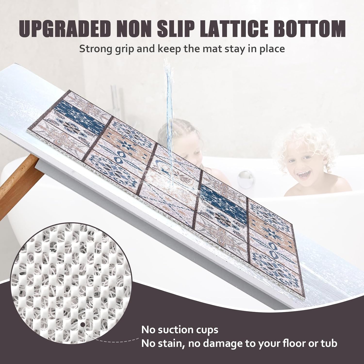Square Shower Mat 24x24 Inch Non Slip Bath Mat for Inside Shower Loofah Shower Mat for Elderly Soft Textured Foot Massage Pad Bathroom Floor Mat for Wet Area, Without Suction Cups, Quick Drying - Image 3