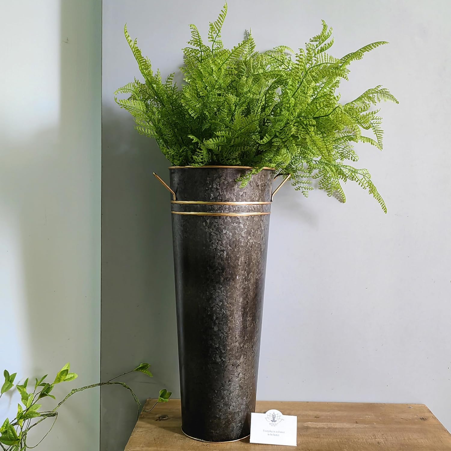 Hosley Set of 2 Zinc Finish French Bucket Vases with Handles 6"Dx15"H Perfect for Weddings, Parties, Country Picnics, Floral Arrangements, Tableware Storage, or Candle Gardens - Rustic Farmhouse Décor