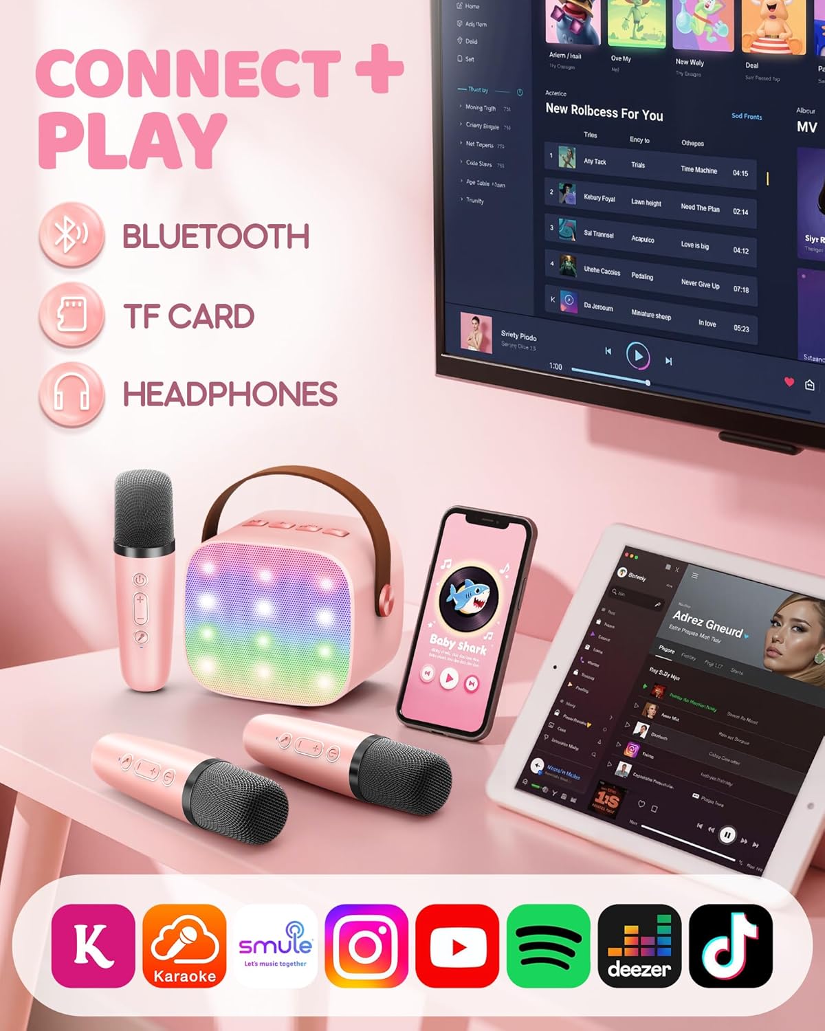 Upgraded Mini Karaoke Machine with 3 Wireless Microphones Toy for Kids, 2026 Top Birthday Gifts for Girls Boys, Portable MP3 Player for Ages 3, 4, 5, 6, 7, 8, 9, 10, 11, 12+ Year Old Party (P-Ink) - Image 7