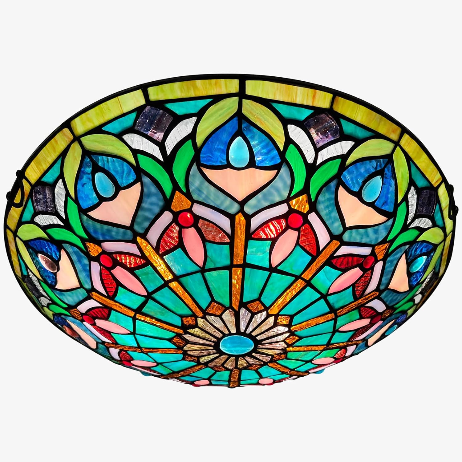ARTZONE Tiffany Ceiling Lights, Stained Glass Ceiling Light 3-Lights 16 Inch Tiffany Flush Mount Ceiling Light for Bedroom Dining Living Room Entryway Foyer