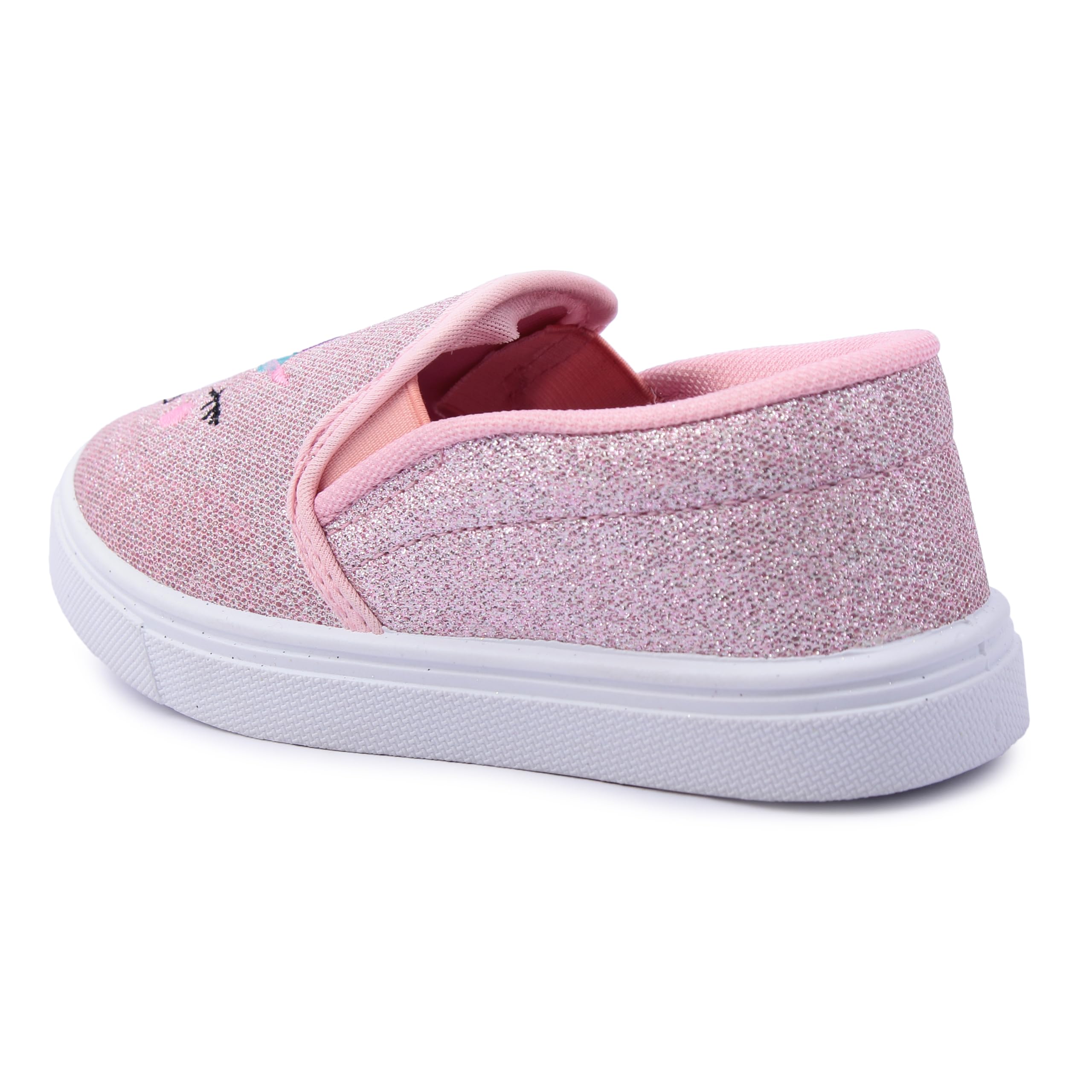 Myau Girls' Glitter Embroidery Design Slip-On Shoes, Casual Sneakers for 3-8 Years (Pink, UK Footwear Size System, Little Kid, Women, Numeric, Medium, 10) 3
