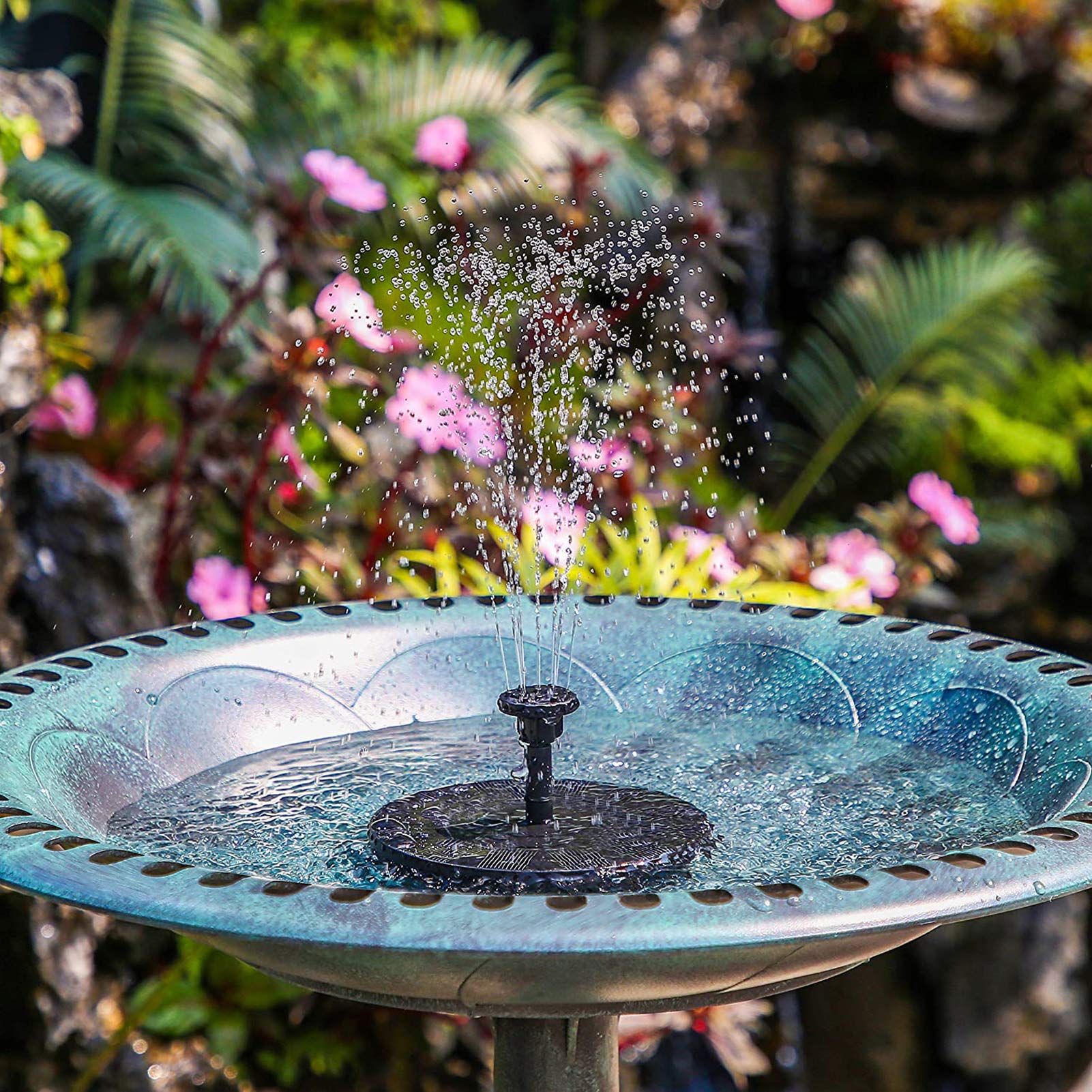 Pompa Solare per Acqua con Pannello Solare da 3 W e Batteria di Backup da 1600 mAh - Fontana Galleggiante con 7 Motivi di Spruzzo e Illuminazione a LED - Pompa Esterna Automatica