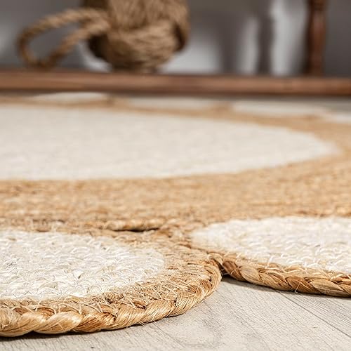 Miniatura 5 de JONATHAN Y RNF113A-4R Skye - Alfombra de dos tonos con borde circular de yute para interiores, geométrica, cabaña, costera, fácil limpieza,