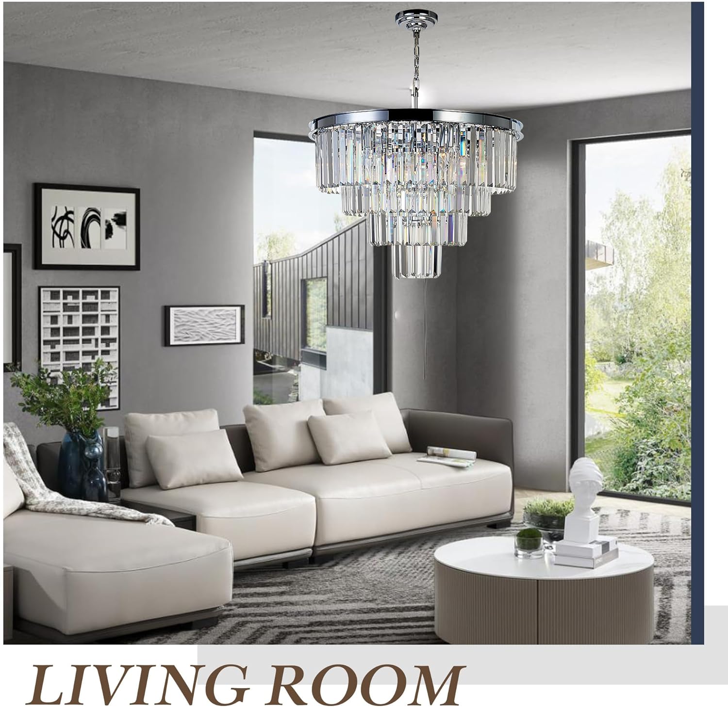 Chrome Crystal Modern Contemporary Chandeliers Pendant Ceiling Light 4-Tier Chandelier Lighting for Dining Room Living Room Bedroom Girls Room 9 Lights Dia 23.6"