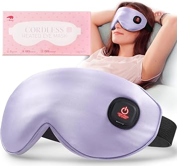LitBear Heated Eye Mask, Silk Cordless Warm Eye Compress for Dry Eyes, Light Blocking Heat Eye Mask for Women Men, Soft Eye Heating Pad for Dry Eyes, Travel, Rechargeable, Washable Cover Purple