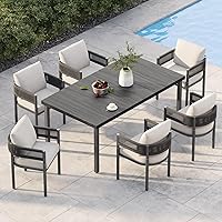Grand Patio 7-Piece Outdoor Dining Set for 6: Woven Wicker Chairs with Thick Cushions & Woodgrain Table w/ Umbrella Hole, Black