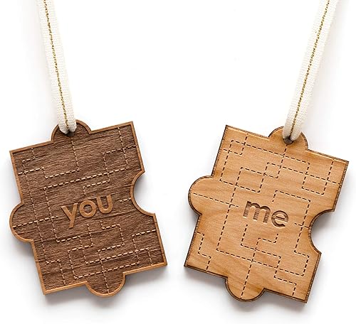 Miniatura 2 de You And Me Puzzle Piece Wood Ornament Pair for Wedding Anniversary, Holiday [Personalized Name Love Ornament, Christmas Gift for Mom, Dad, Husband,
