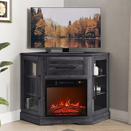 Miniatura 10 de BELLEZE Soporte de TV de esquina de 43 pulgadas con calentador eléctrico de chimenea de 18 pulgadas para televisores de hasta 43 pulgadas, moderno
