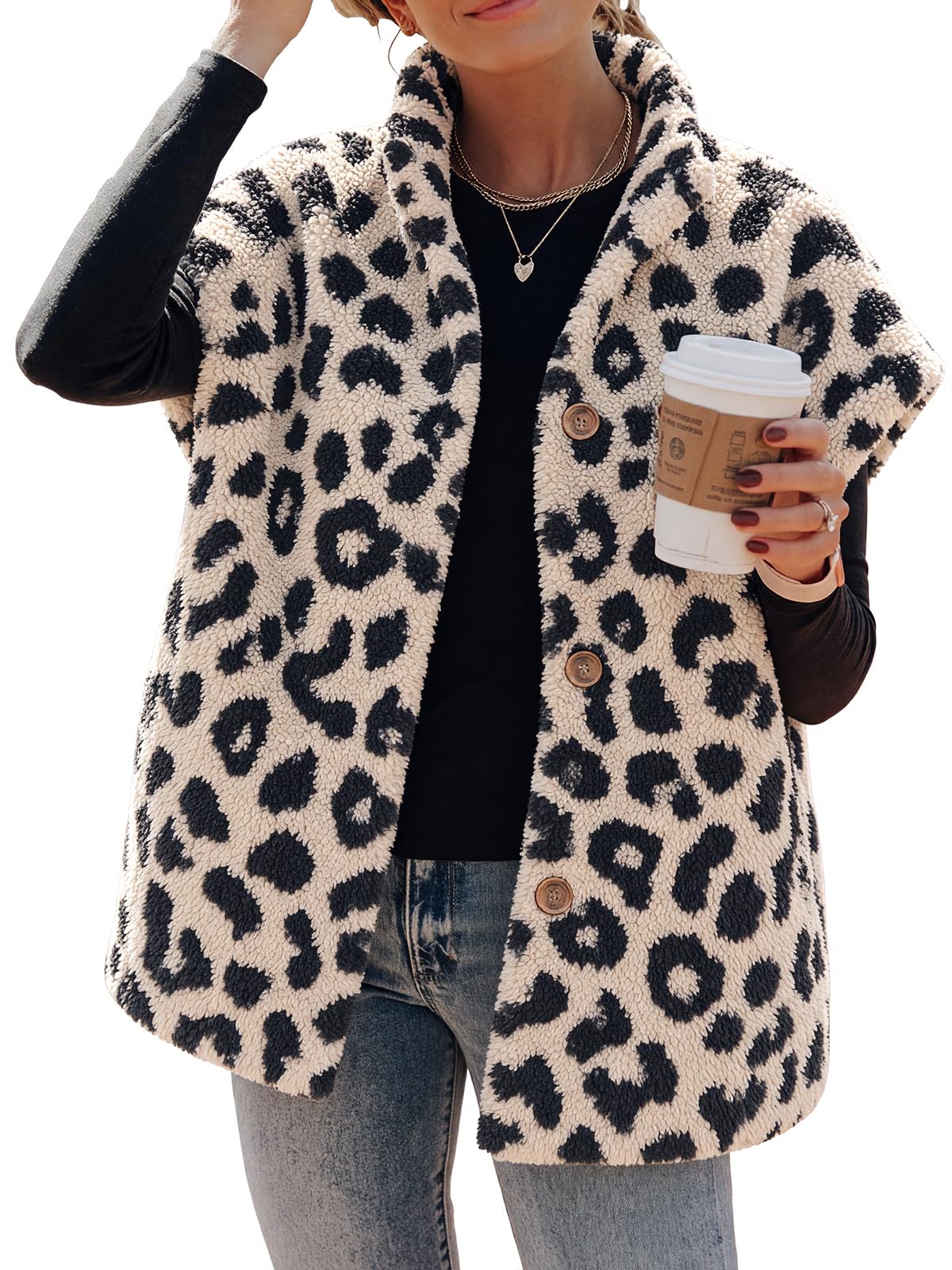 Hongqizo Womens Fuzzy Fleece Vest Oversized Casual Warm Sherpa Vests Jacket