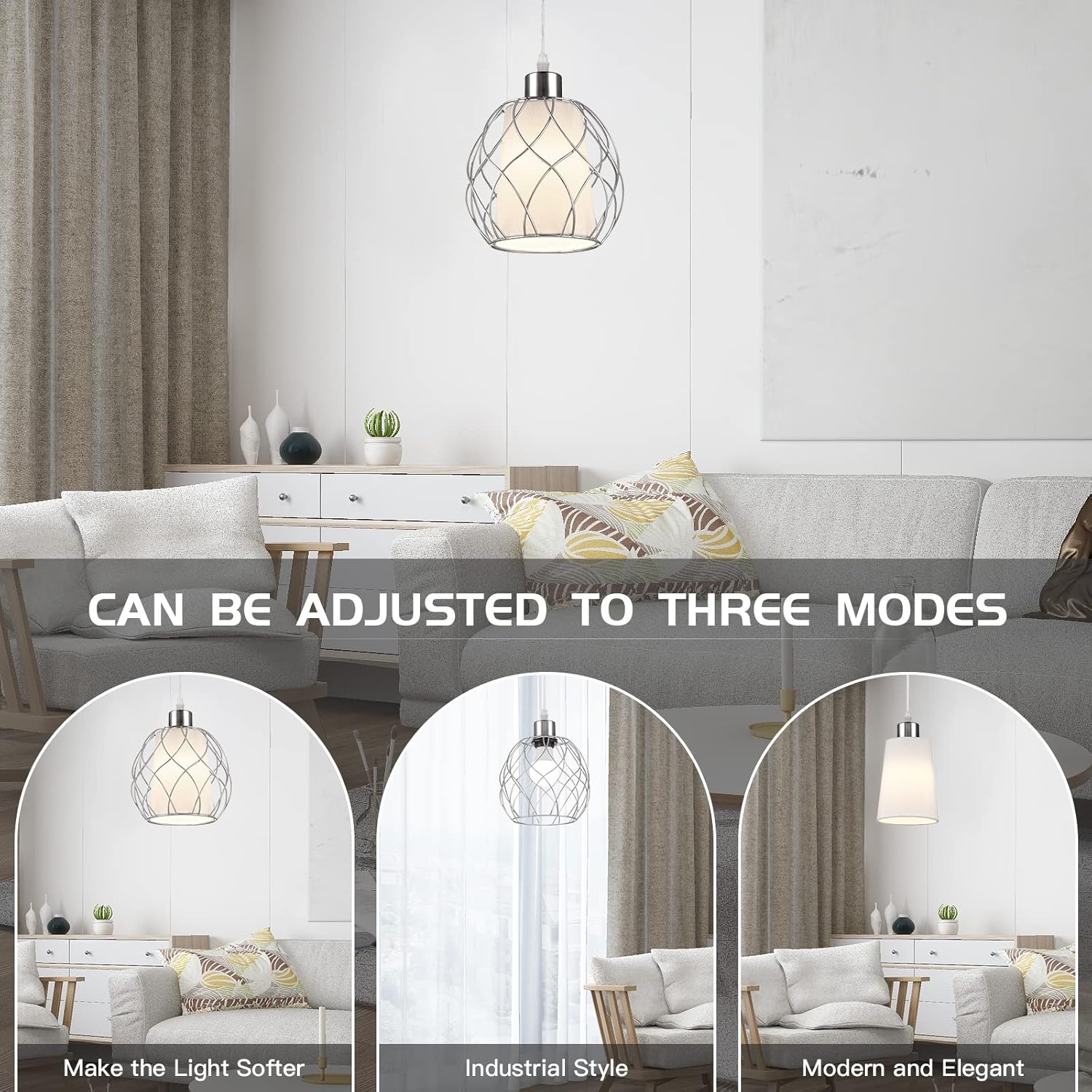 Cinkeda Hanging Lights with Plug in Cord,Hanging Lamps That Plug into Wall Outlet with Dimmable Switch and 15 ft Clear Cord, Swag Lamp for Bedroom Kitchen Island Living Room (Bulb Included)