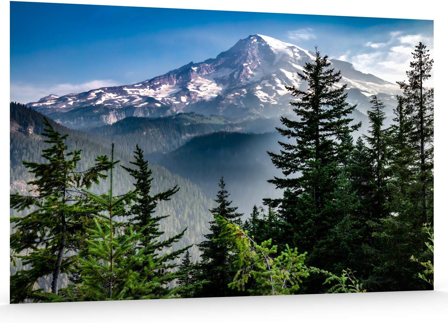 Utah Nature Photography 24x36 Inch Unframed High Definition Nature Art Poster Mount Rainier Rising from Valley Smoke Pine Trees