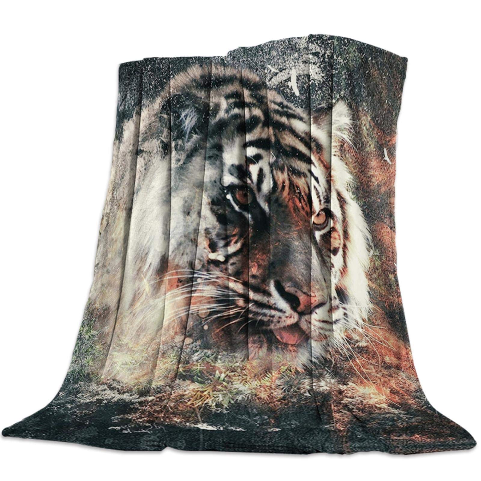 Cllym Fierce Tiger Throw Blanket Soft Warm Microfiber Blanket