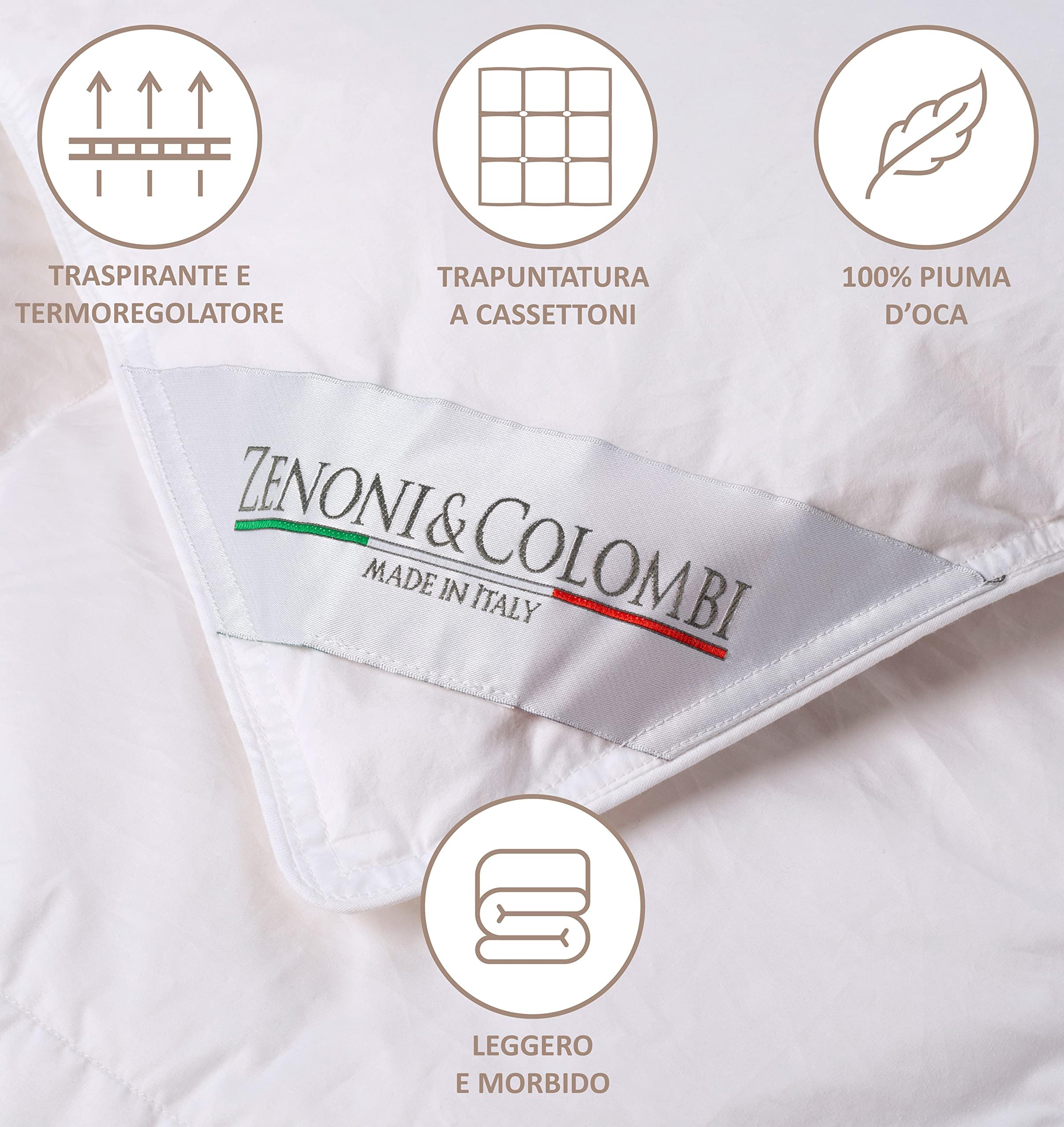 Zenoni & Colombi Piumino Matrimoniale Invernale in 100% Piuma D'Oca Vergine Siberiana, Piumone 5 Punti di Calore Made in Italy (Matrimoniale)