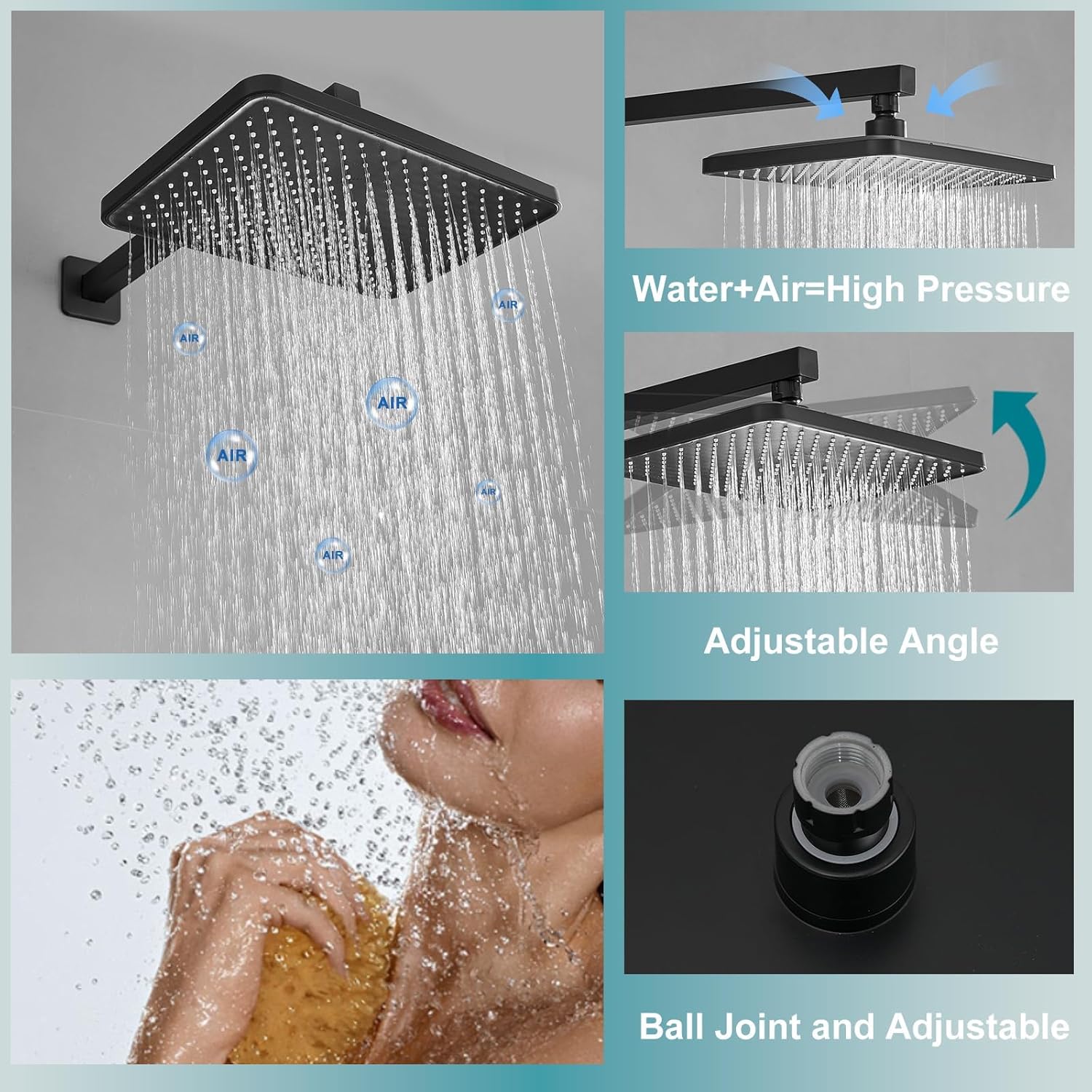 Black Shower System 12 Inch Rain Shower Head Wall Mount Shower Faucet Set with 3 in 1 Handheld Showerhead Rain Shower Combo Set with Rough-in Valve Body and Trim