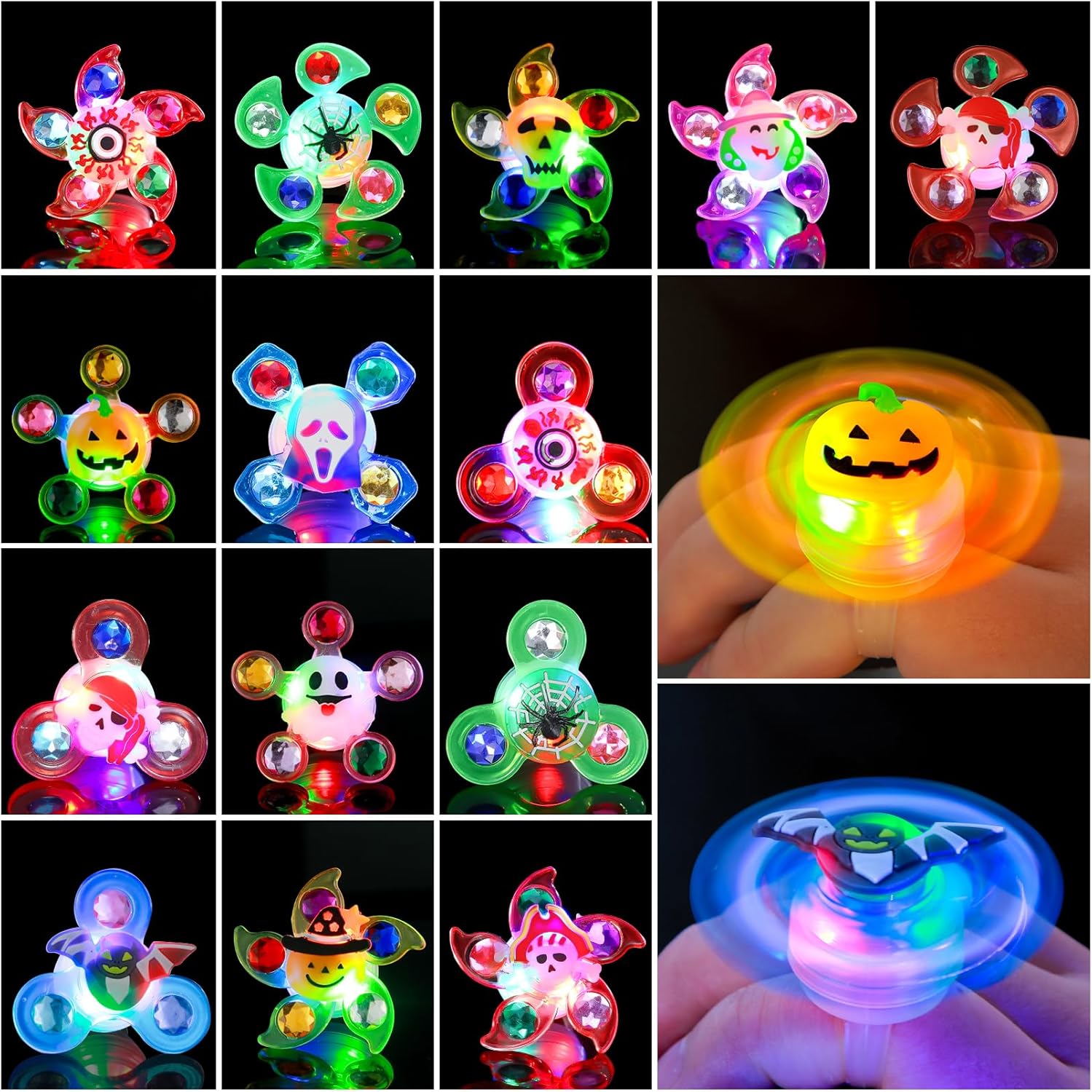 24 Pack LED Halloween Rings Fidget Toys, Halloween Party Favors for Kids, Halloween Goodie Bag Stuffers, Halloween Trick Or Treat Light up Toys Non Candy Gifts