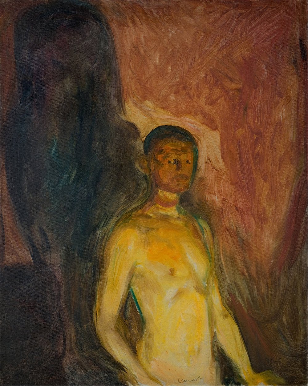 Cuadro Edvard Munch Autorretrato en el infierno mate mediano enmarcado en color marrón
