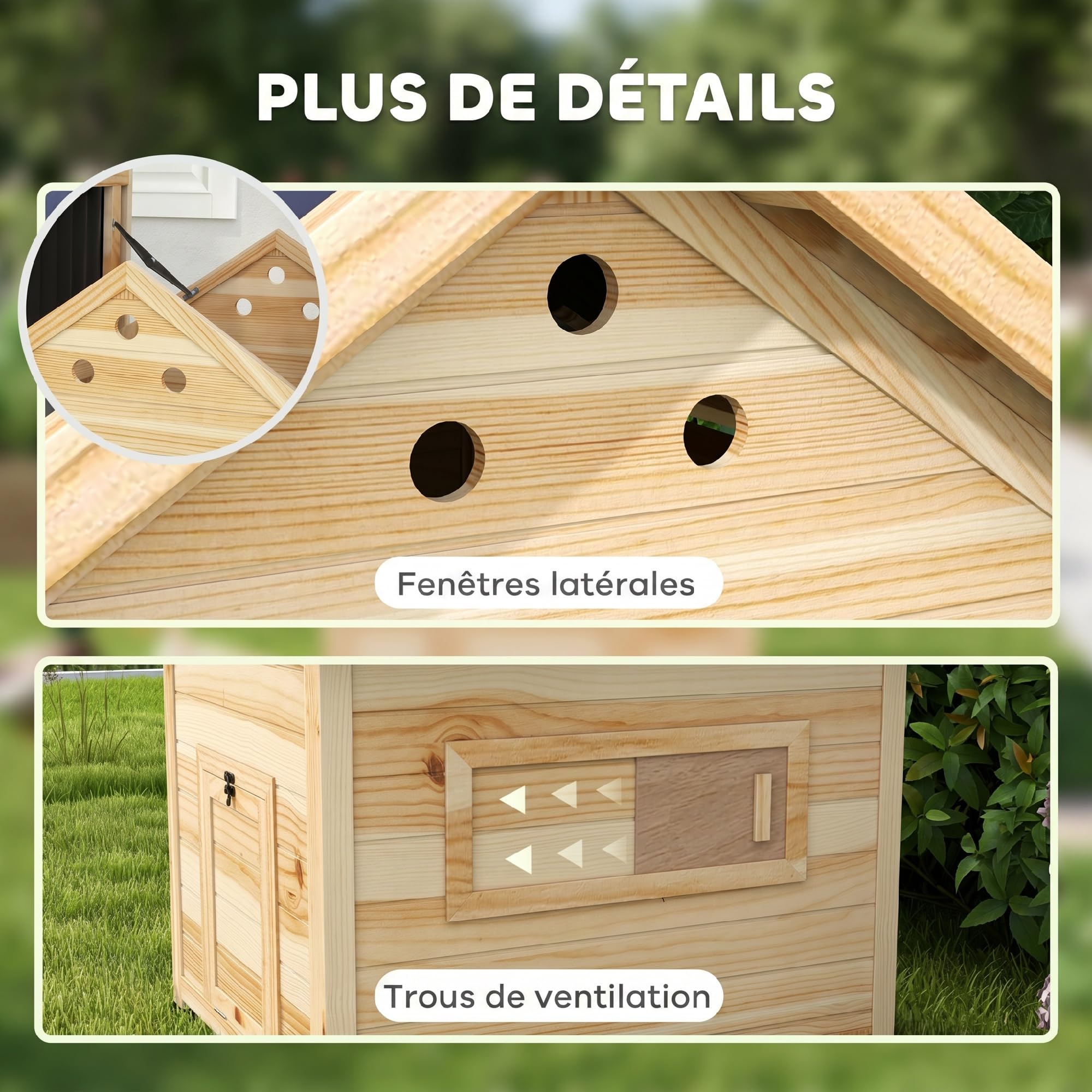 PawHut - Caseta para patos de madera, techo impermeable, 78 x 90 x 92 cm, madera natural | Para Patos y Gansos, Ventilación, Base Desmontable, Puerta Lateral, Gallinero