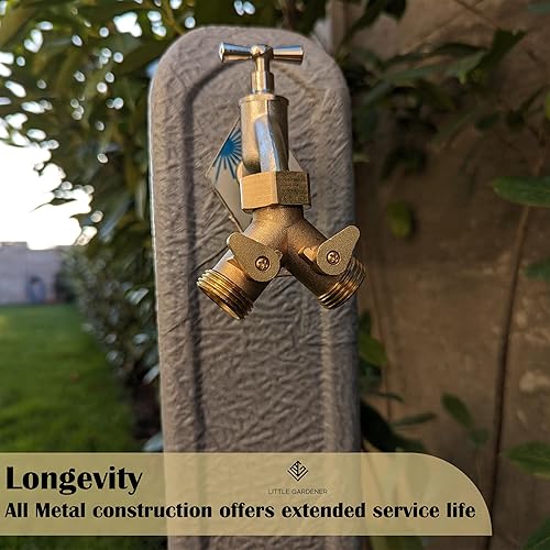 Miniatura 9 de Little Gardener Divisor de manguera de latón de 2 vías, cuerpo de metal, conector en Y y adaptador de manguera de jardín para uso en grifos al aire