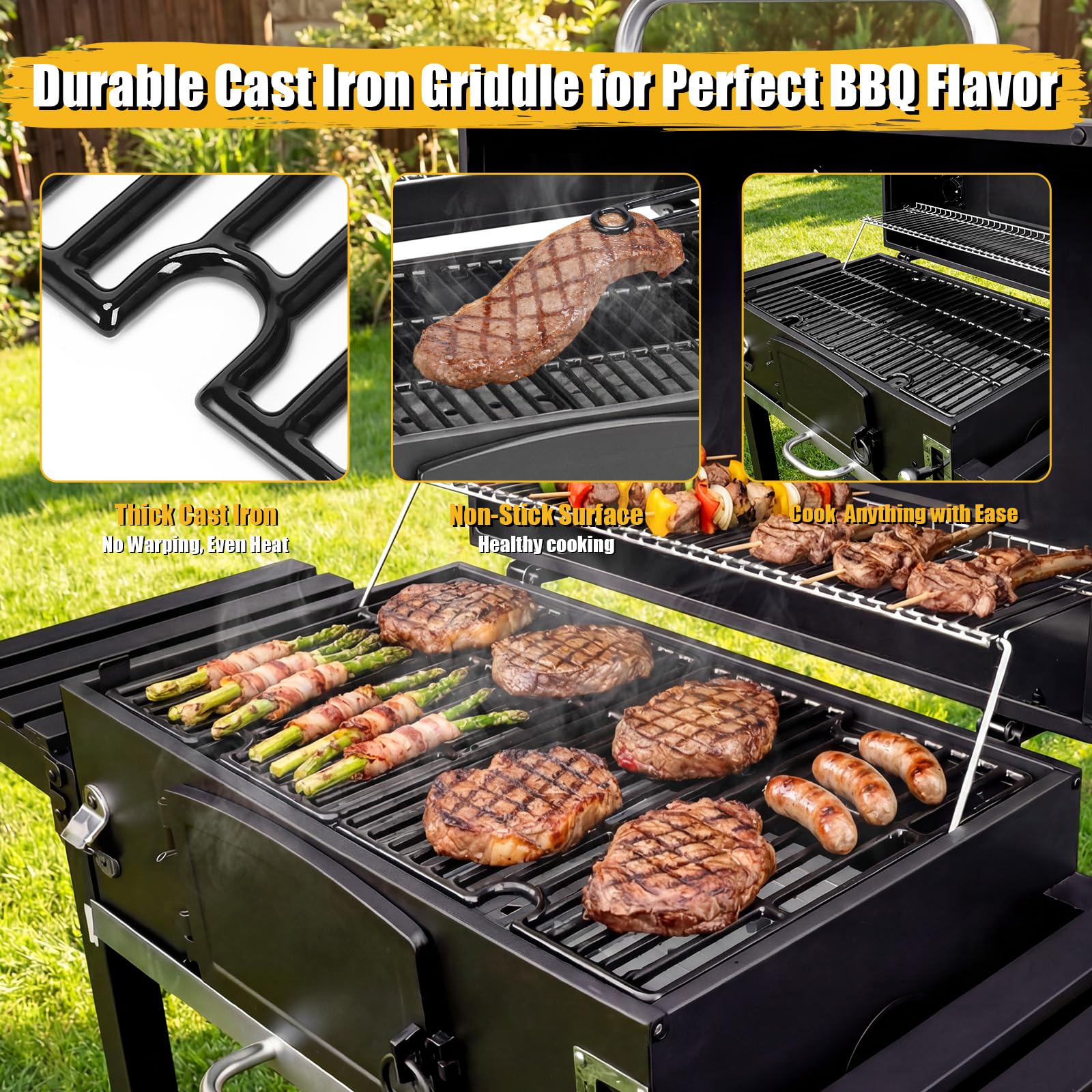 GFTIME Griglia in ghisa 42 x 55 cm, griglia smaltata per barbecue a gas e carbone, ricambio in ghisa per Tepro Toronto, Taino Hero XL, Aktiva Angular, EL Fuego Montreal, 2 pezzi