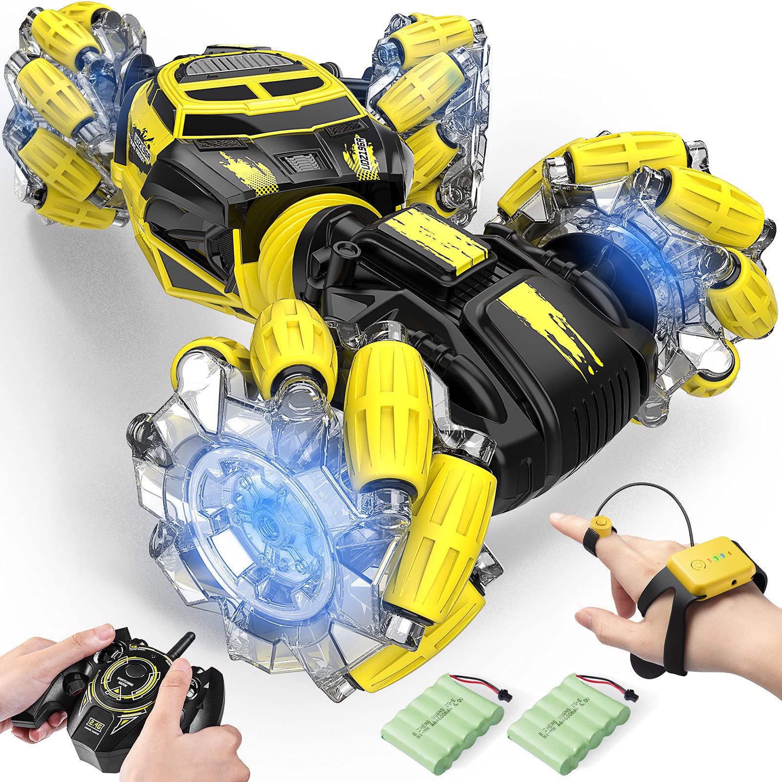 Dodoeleph Gesture RC Car , Remote Control Car , RC Stunt Cars with Watch Hand Controled Truck Sensing Crawler 360°LED 1/16 4WD 12.5MPH 2x Batteries Toy Christmas Gift for Boys Girls Adults