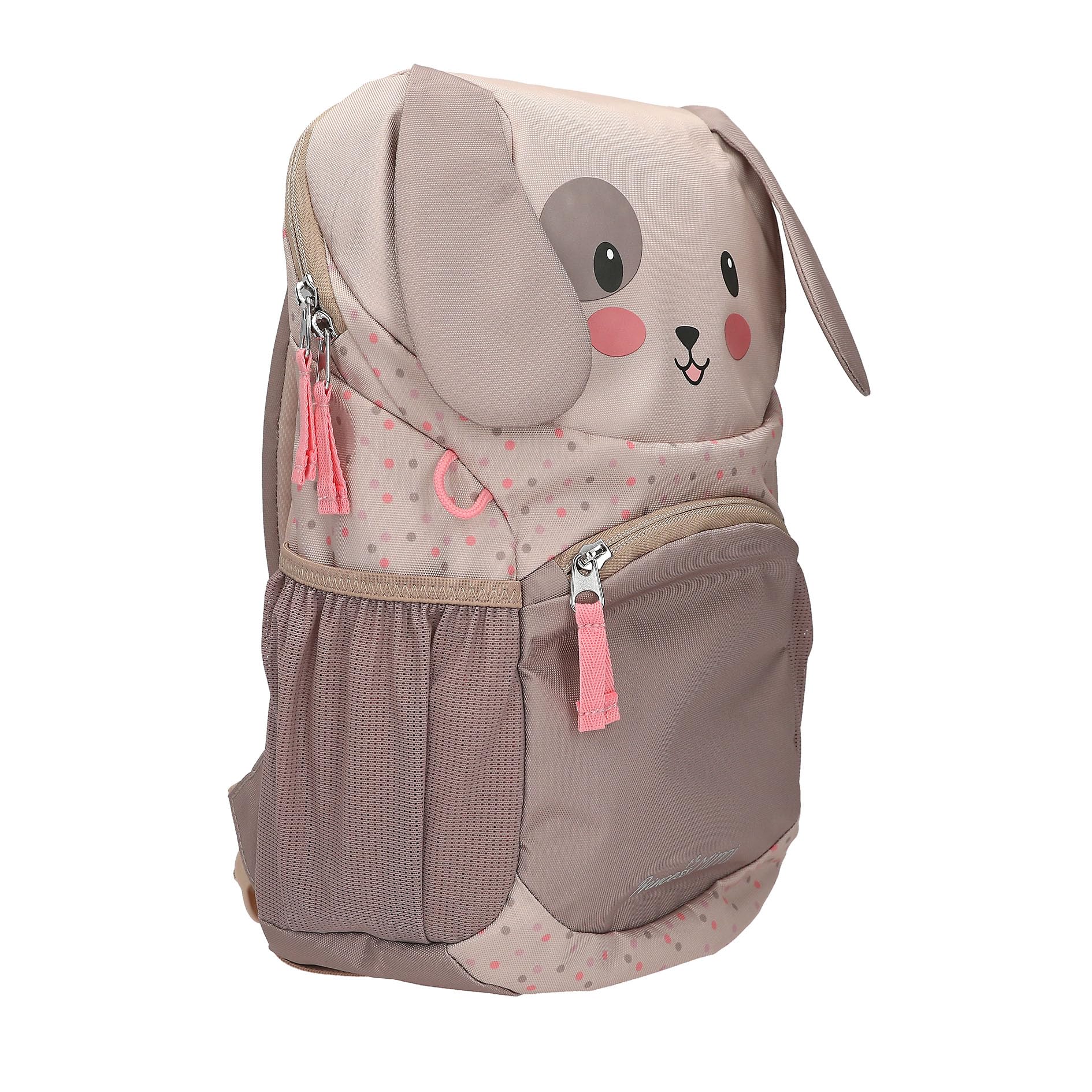 Depesche 13993 Princess Mimi - Ergonomischer Rucksack in Braun und Beige, mit Hunde-Gesicht, applizierten Schlappohren und Pünktchen-Muster, Tasche mit verstellbaren Trägern