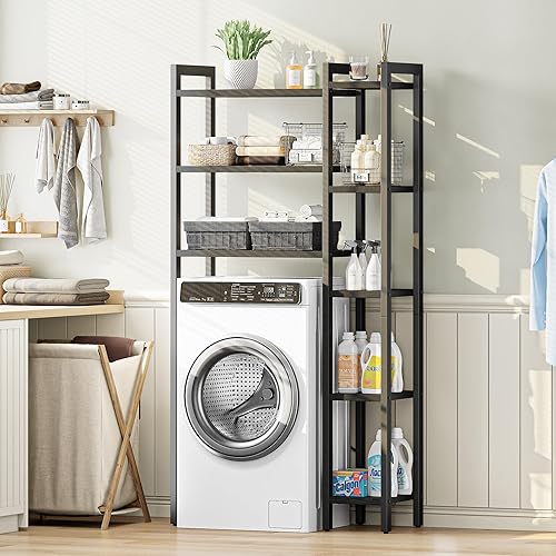 Miniatura 6 de IRONCK Almacenamiento sobre el inodoro con estante de 8 títulos, estante abierto de almacenamiento lateral de almacenamiento masivo, organizador de