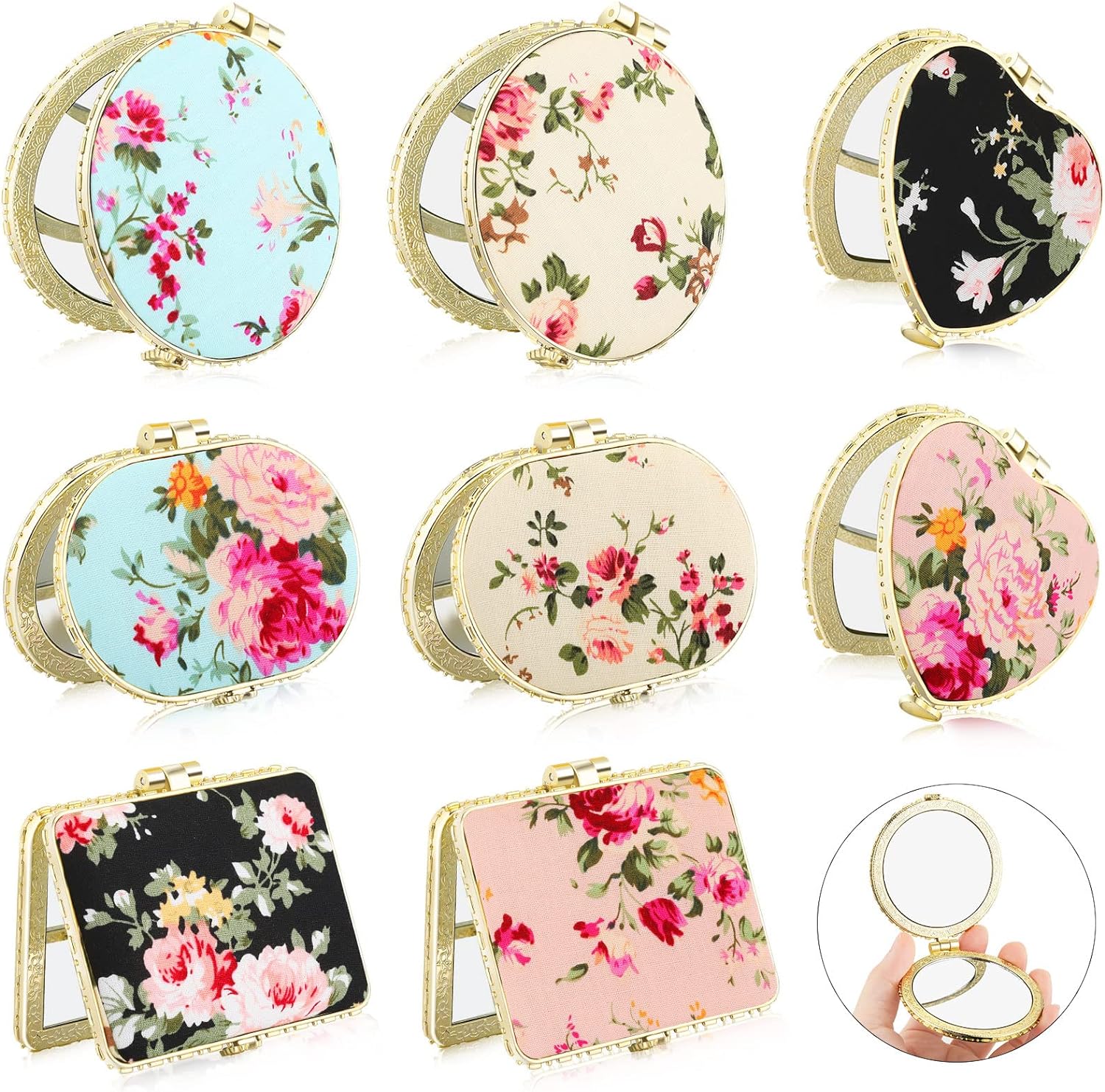 Blulu 8 Pieces Compact Mirror for Purse Flower Small