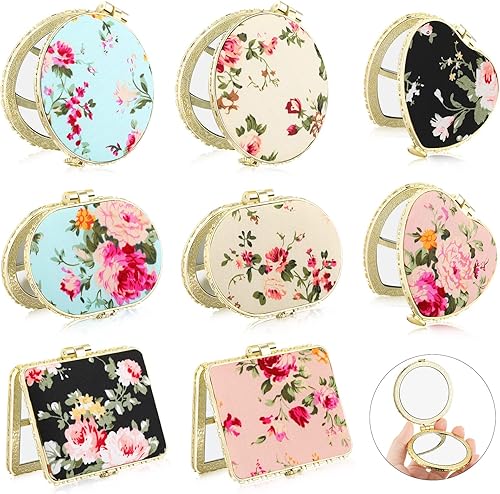 Miniatura 8 de Blulu Espejo compacto a granel para monedero, flor, pequeño, floral, retro, plegable, portátil, espejo de bolsillo para mujeres y niñas, regalo de