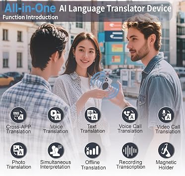 Language Translator Device for All Languages, Pocket AI Real Time Translation Device, Voice/Word/Photo/Call/Offline Translate for Travel, Business & Learning (Silvery)
